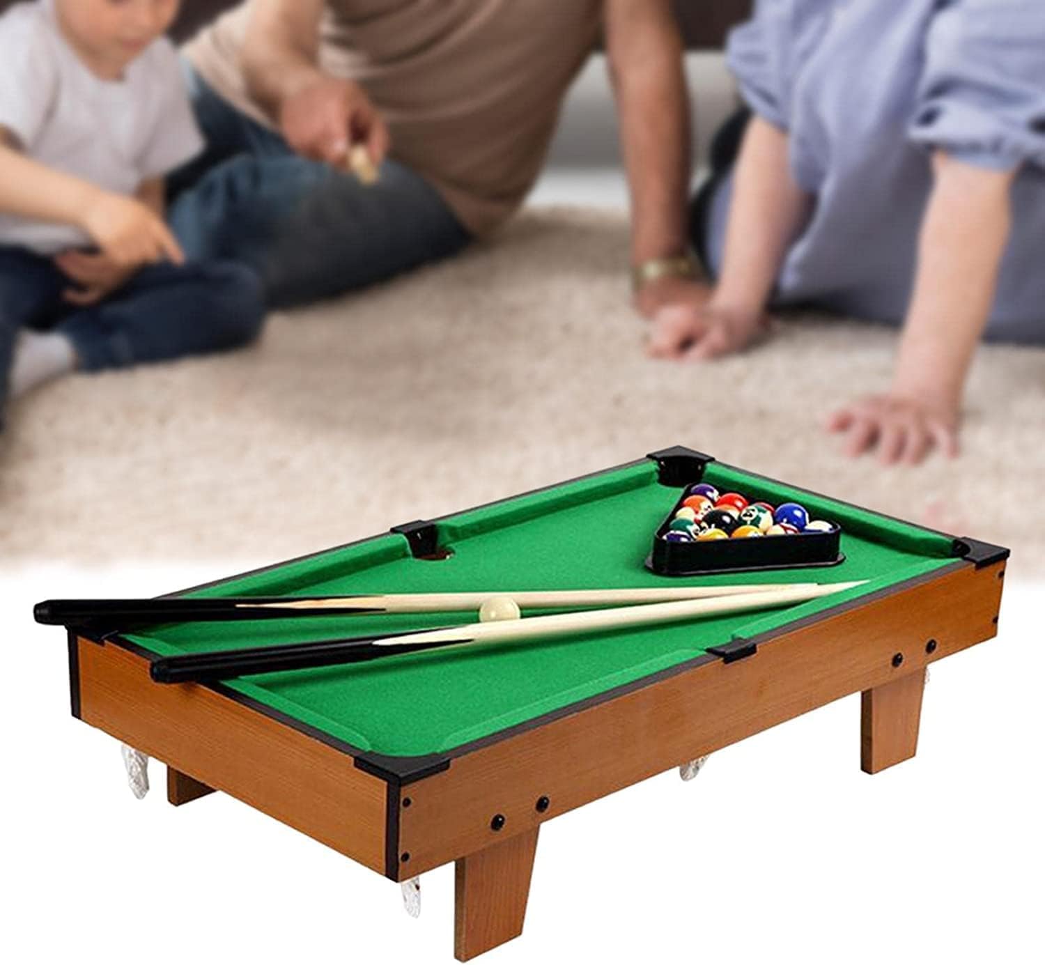 RahiGlow Tabletop Pool Table with 15 Colored Balls- 1 cue Ball- 2 Pool Sticks- 1 Cube of Chalk, and Triangle for Kids | Indoor Games/Toy (Brush not a Included) 2