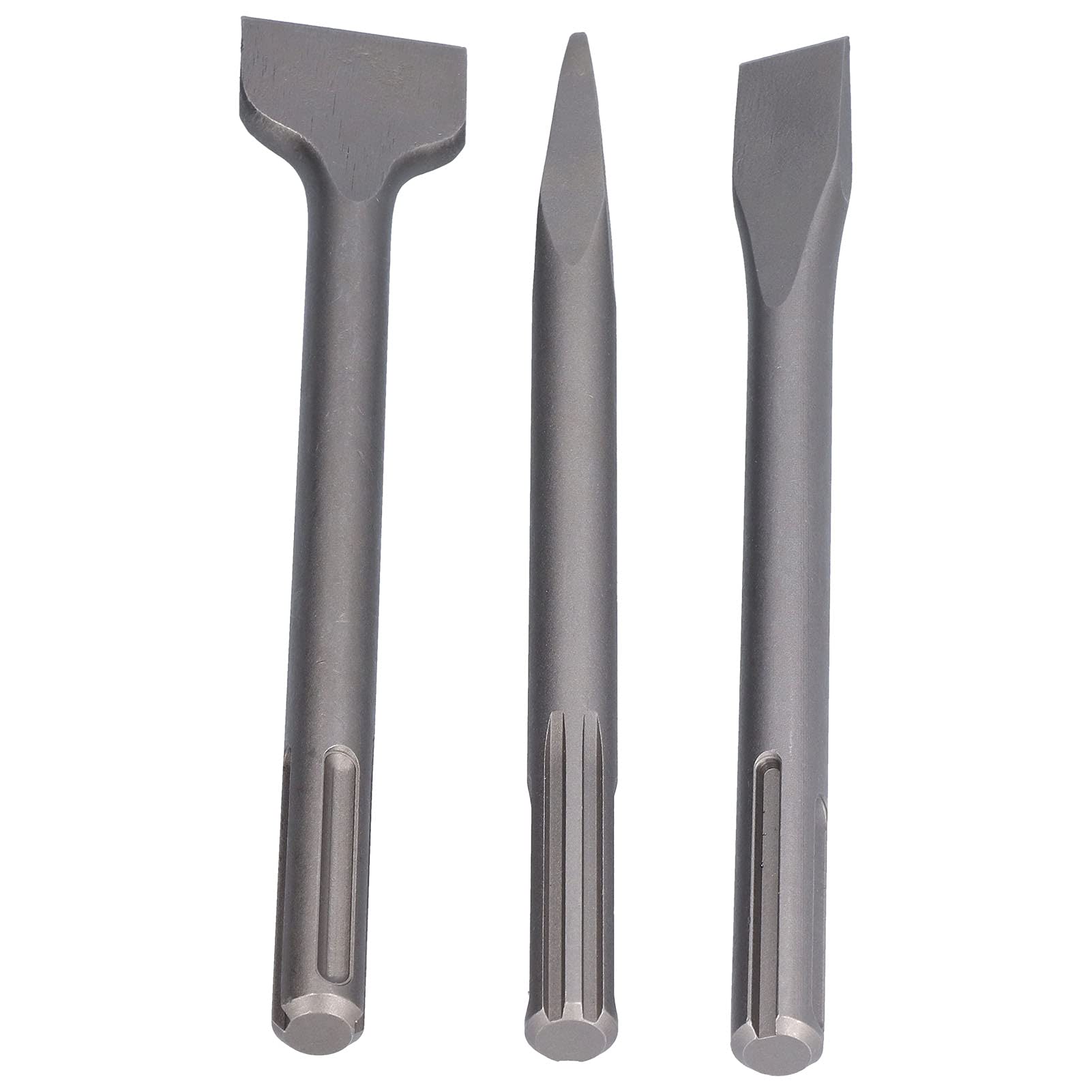 Jeu de 3 burins robustes en acier au carbone, forets professionnels à pointe plate pour l'enlèvement du béton, la démolition des carreaux et les travaux de granit, compatibles (SDS MAX (cinq fosses))