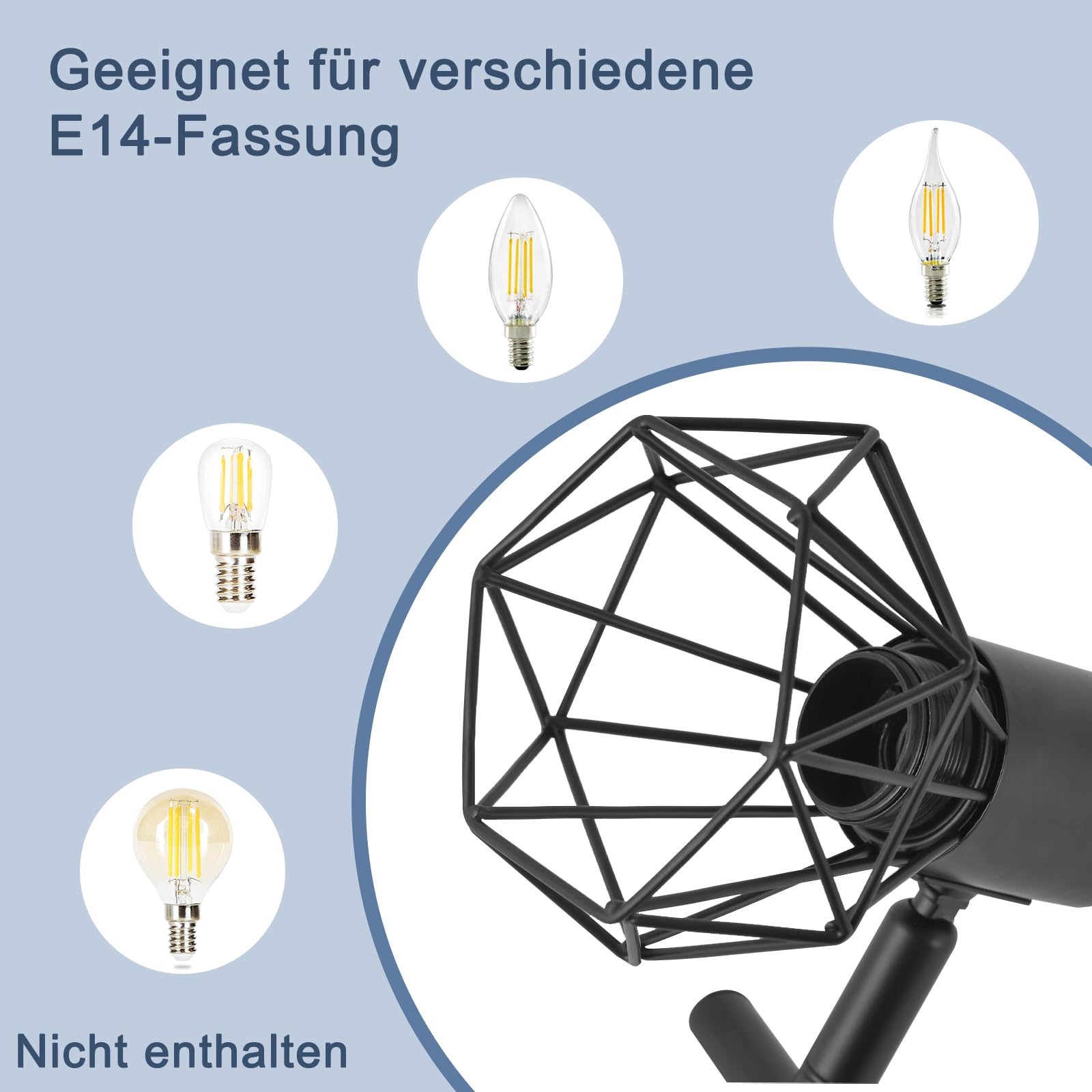 Glitzerlife LED lámpara de E14 lámpara de techo negro 5 llamas | foco de techo industrial orientable 350° vintage retro foco salón cocina sin bombilla
