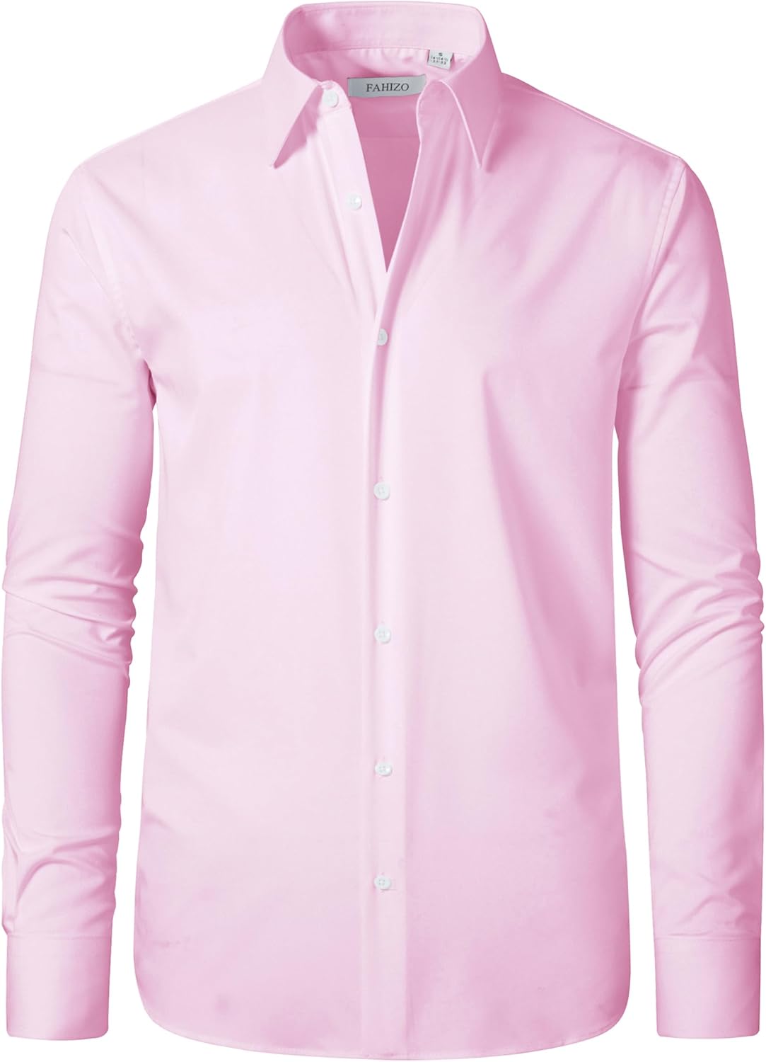 FAHIZO Men's Dress Shirt Regular Fit Soild Business Formal Long Sleeve Button Up Stretch Shirts - Image 2