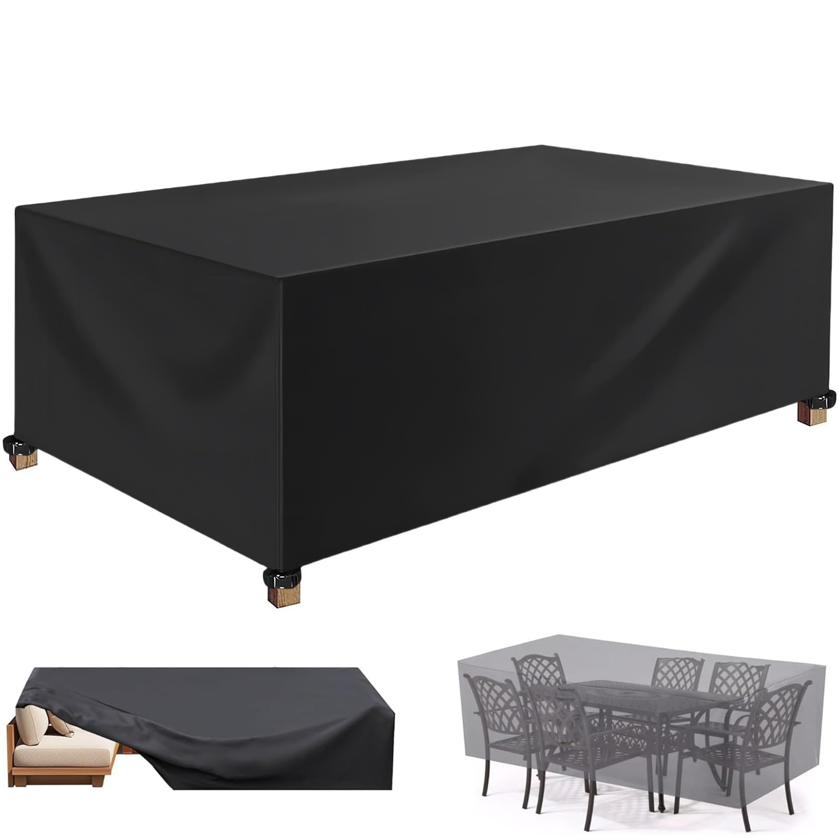 XUEQXUE Cube Garden Furniture Cover 200 x 70 x 75 cm(L x W x H) Garden Table Cover Rectangular Cover, Tear Resistant, Fade Resistant, Outdoor Furniture Set Cover, for Any Furniture, Black