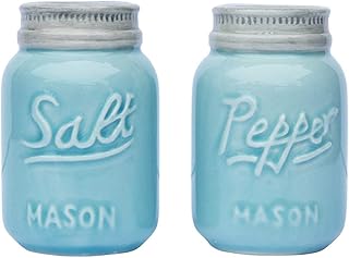 Comfify Pot Mason Vintage Sel & Poivre Pot Mason Décoratif Adorable pour Vintage, Rustique et Chic Brut – Céramique Résistante en Bleu Aqua – Cap. De 100 GR.