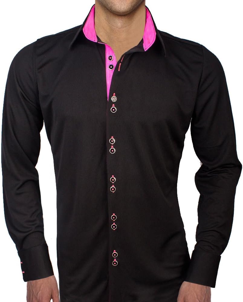 Black with Neon Pink Moisture Wicking Dress Shirt - Made in USA