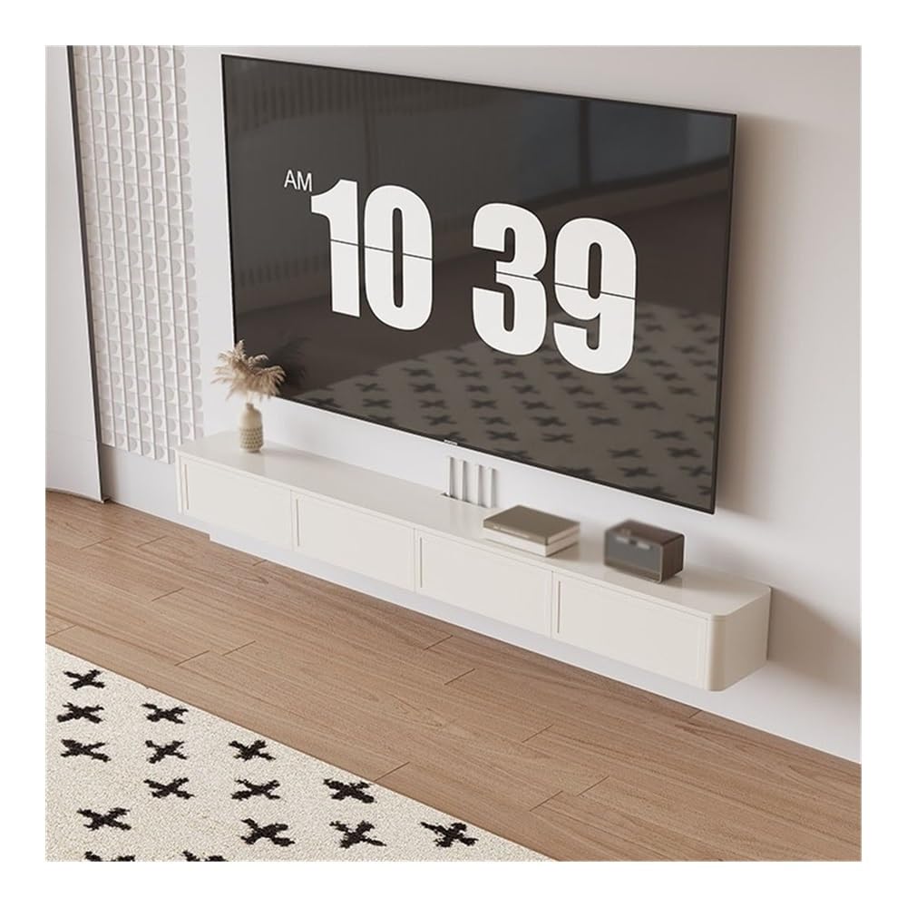 Szafka pod telewizor Pływający stojak pod telewizor, montowany na ścianie ośrodek rozrywki z 2 szufladami, konsola multimedialna Rozrywka TV(Biały,200x24x20cm)