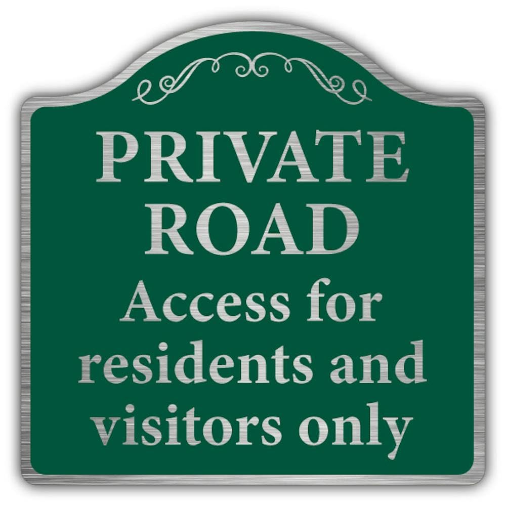 V Safety Private Road Access For Residents & Visitors - Prestige Sign - Brushed Gold Safety Sign - 250 x 250 mm - 3mm Gold Brushed Aluminium Composite