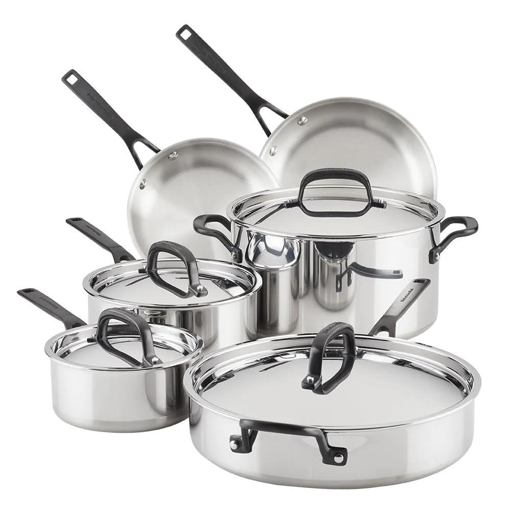 KitchenAid Stainless Steel Cookware Induction Pots and Pans Set, 10-Piece