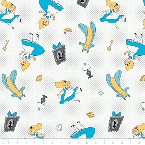 Disney Alice in Wonderland Falling into Wonderland in White Fabric from Camelot by The Yard