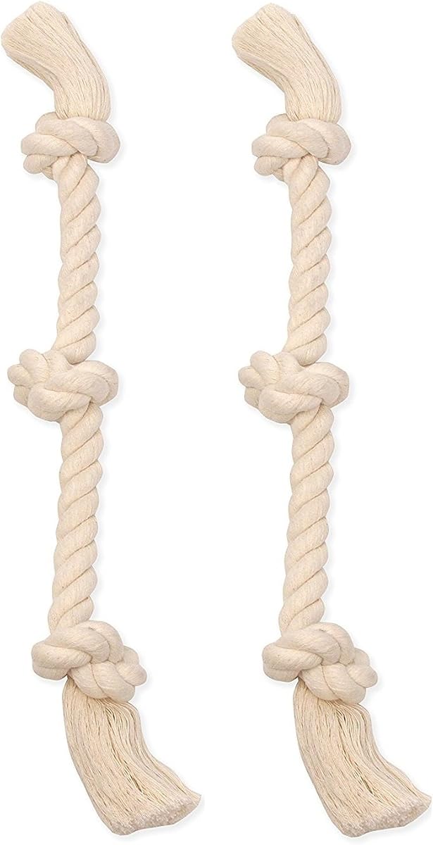 (2 Pack) 100-Percent Cotton White 3-Knot Rope Tug, Medium 20-Inch