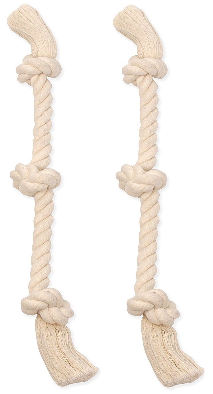 (2 Pack 100-Percent Cotton White 3-Knot Rope Tug, Medium 20-Inch