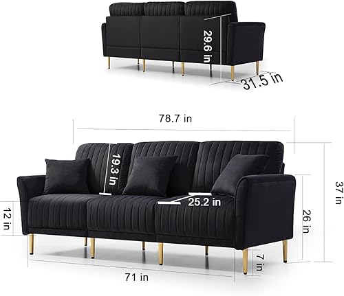Miniatura 2 de kevinplus Sofá seccional de terciopelo verde de 78.7 pulgadas para sala de estar, moderno sofá tapizado de lujo, sofá capitonado de 3 plazas para