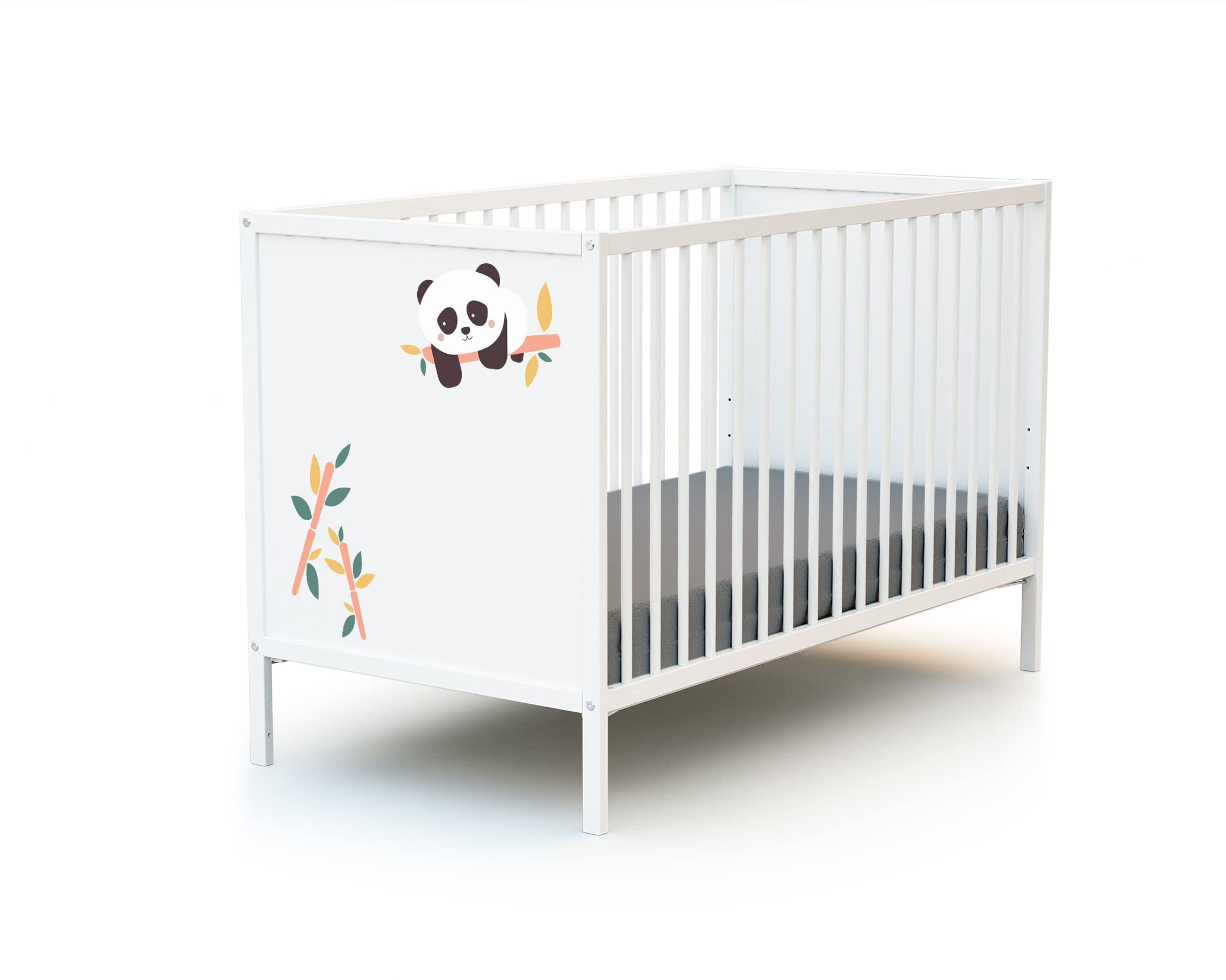 WEBABY - Łóżeczko panelowe 60x120 Panda Biała ALBA | 124 x 64,5 x 82 cm | Łóżko drewniane 100% lity buk | Regulowana podstawa łóżka na 3 wysokościach