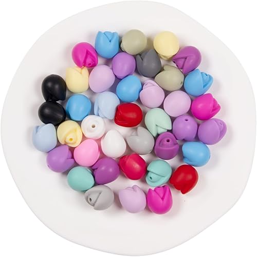 Miniatura 1 de 40 cuentas de silicona con diseño de tulipán, cuentas focales de silicona para manualidades, pulseras, collares, aretes, llaveros, manualidades