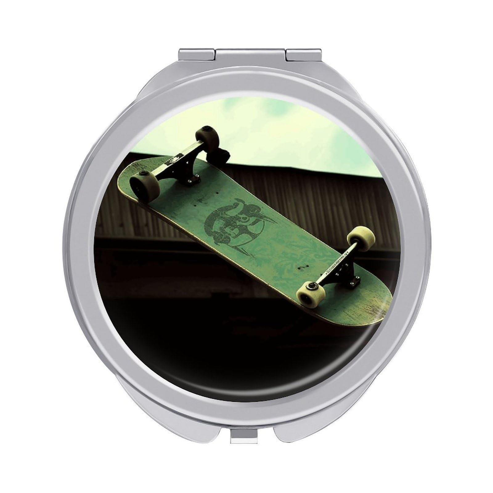 JTREHY Skateboard Makeup Mirror Silver Mirror Surface Folding Makeups Mirrors Lightweight Durable Looking Glass for Suitable Traveling Handbag and Purses