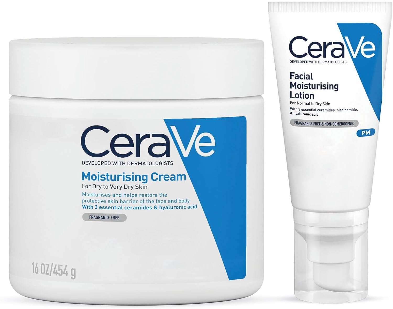 CeraVe NightTime Routine for Dry Skin, Moisturising Cream 454g & PM