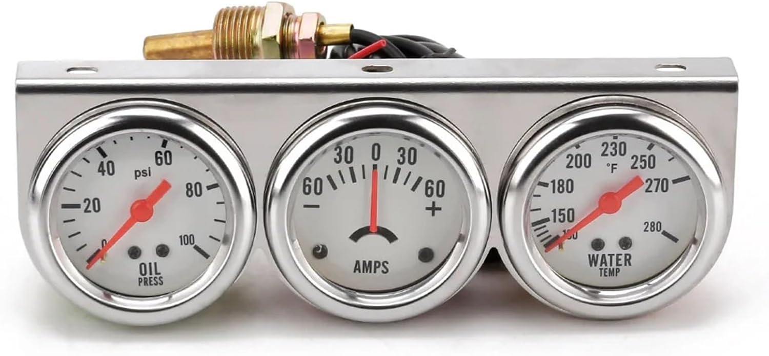12V 2 inch 52mm Universal Automotive Mechanical, Oil Pressure, Water Temperature Current Triple Instrument