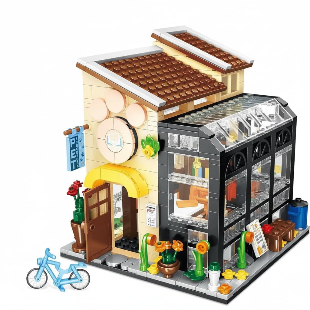 SKY LINE OCEAN Pet Book Store Building Block Set LED Light House Kit Gift on Birthday, Children's Day, or Special Occasion for Boys and Girls 6 Months Structural Warranty with 640+ Pcs-image-31