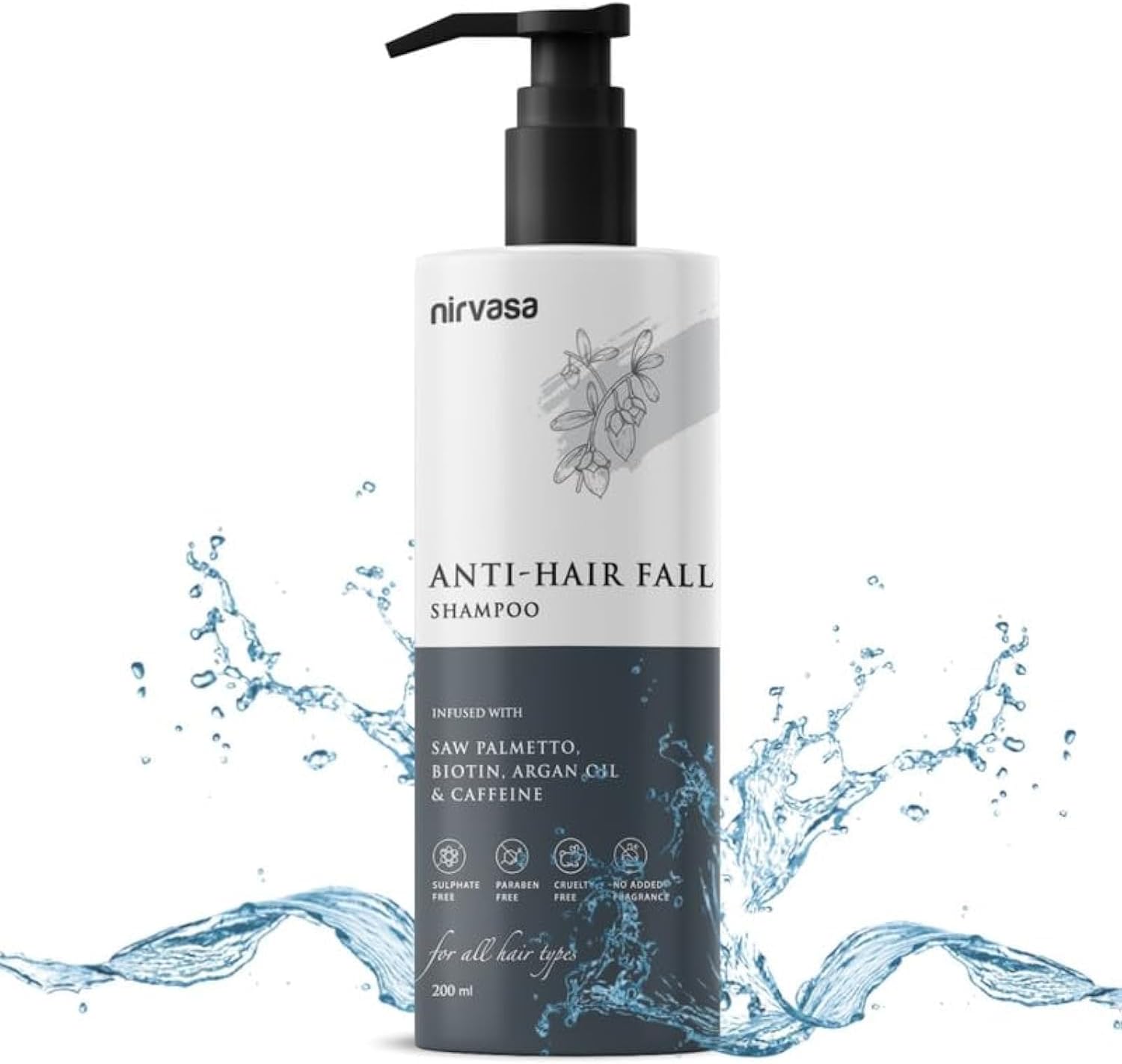 Nirvasa Anti-Hair Fall Shampoo for Men and Women | Infused with Saw Palmetto & Biotin | Helps in Blocking DHT, Reducing Hair Fall & Preventing Breakage | Sulphate Free Formula | 200ml