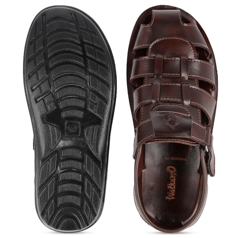 Image of WALKAROO Men's Casual Sandals|Open Toe Casual Sandals, Adjustable Velcro Strap, Cushioned Footbed, Leather Look Synthetic Upper, Breathable Cllosure,Lightweight Grip Sole|WGR58052