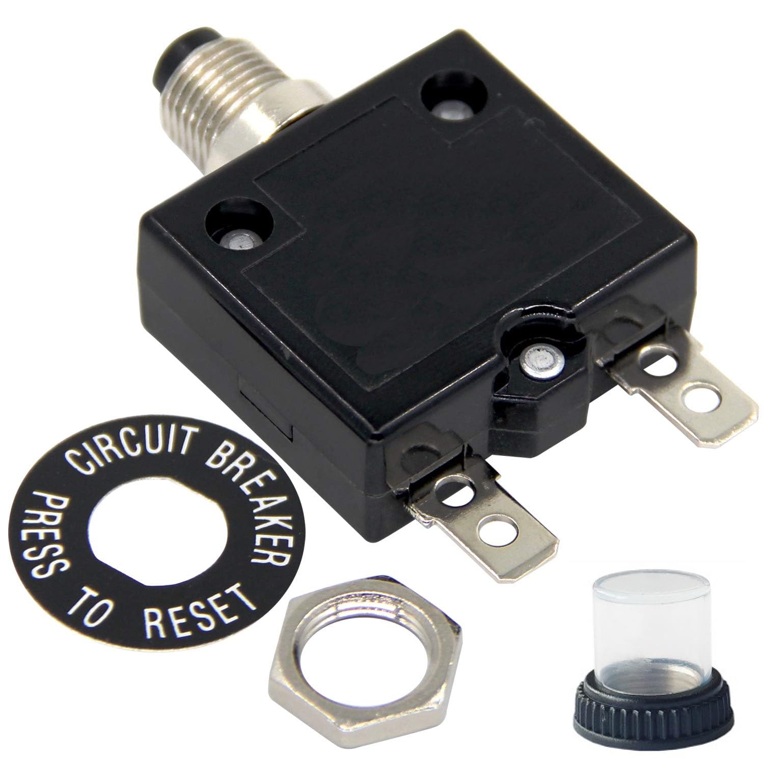 9A Manual Reset Circuit Breaker,98 Series 125/250VAC Quick Connect Terminal Over Current Overload Protector Push Button Reset Switch with Waterproof Button Cover (1Piece)