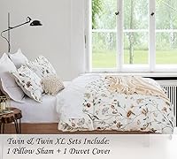 Vista 5 de DAUAOTO Juego de funda de edredón para cama individual XL de 68"X92", ropa de cama de 100% algodón con patrón floral de jardín para cama individual