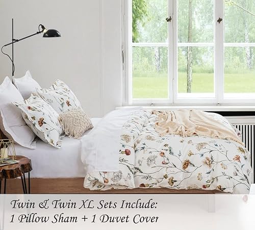 Miniatura 5 de DAUAOTO Juego de funda de edredón tamaño individual XL de 68 x 92 pulgadas, 100% algodón con patrón floral de jardín para cama individual extra larga