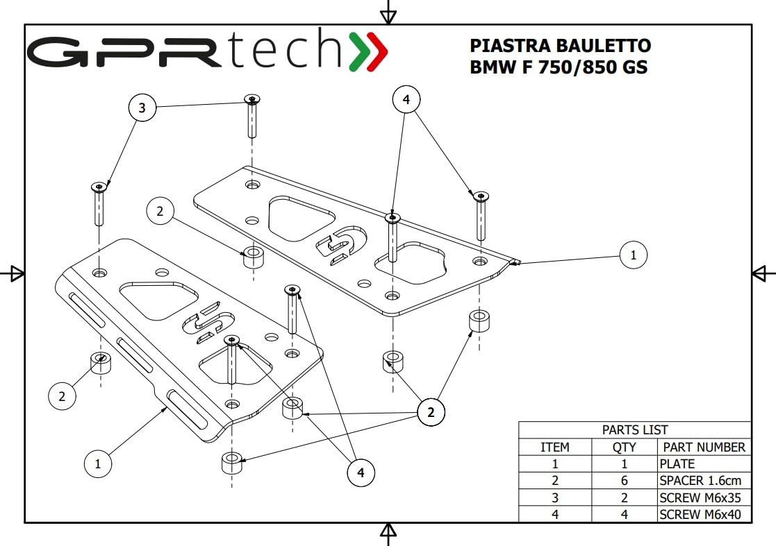 GPR Tech Compatible avec F 750 GS 2021/2023 e5 Top Case ALPI-Tech 45 LT. Argent Top Case en Aluminium, Couleur Argent avec Plaque spécifique Incluse Capacité litres 45
