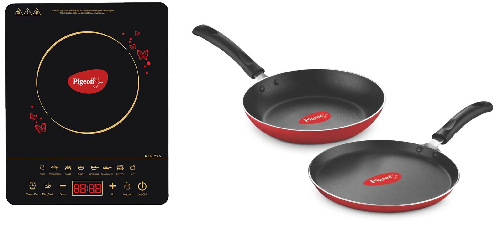 Pigeon by Stovekraft ABS Plastic Acer Plus Induction Cooktop 1800 Watts with Feather Touch Control & Pigeon Aluminium Nonstick Duo Pack Flat Tawa 250 and Fry Pan 200 Gift Set-image-10