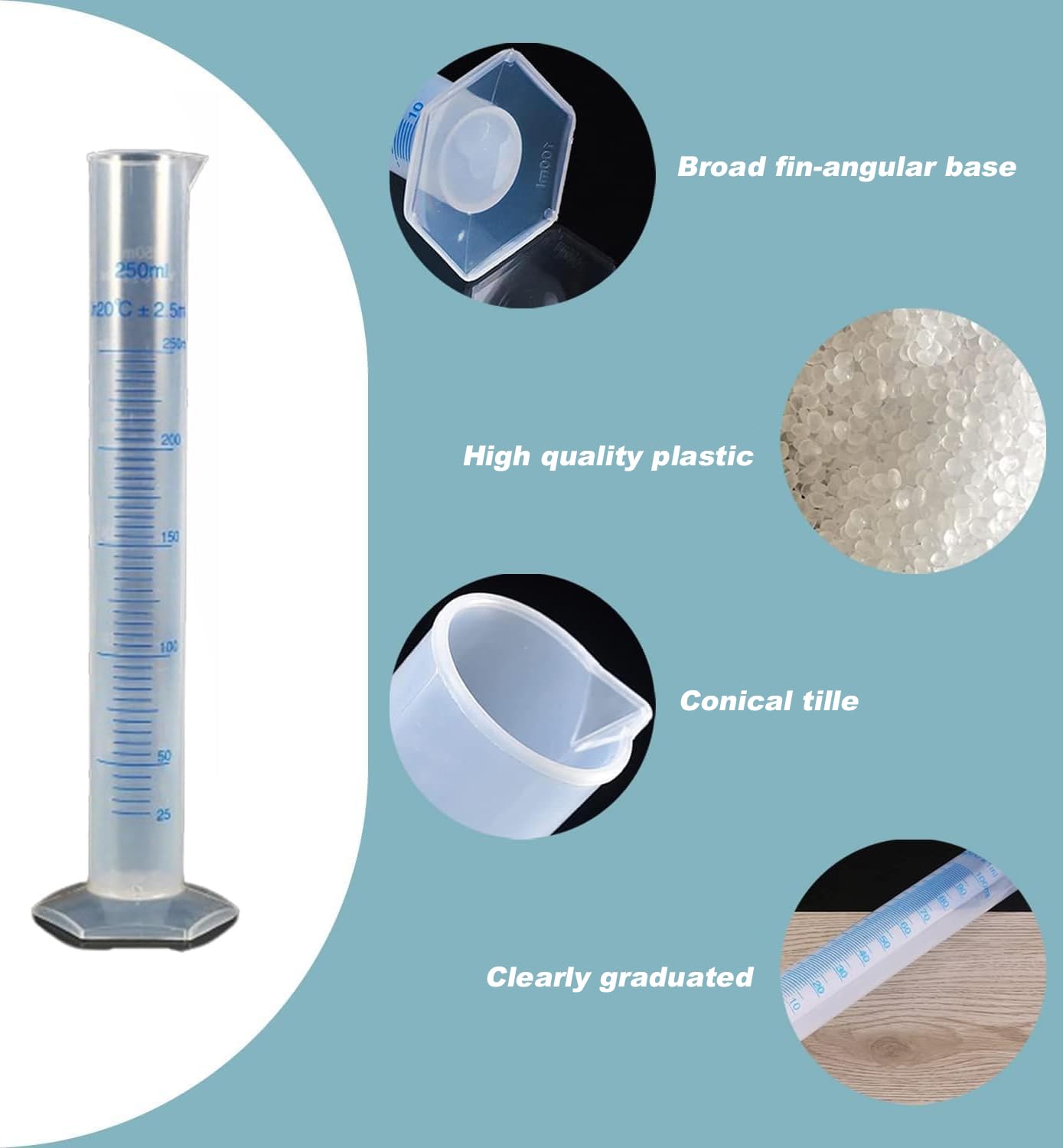 Probeta medidora de plástico transparente 250 ml
