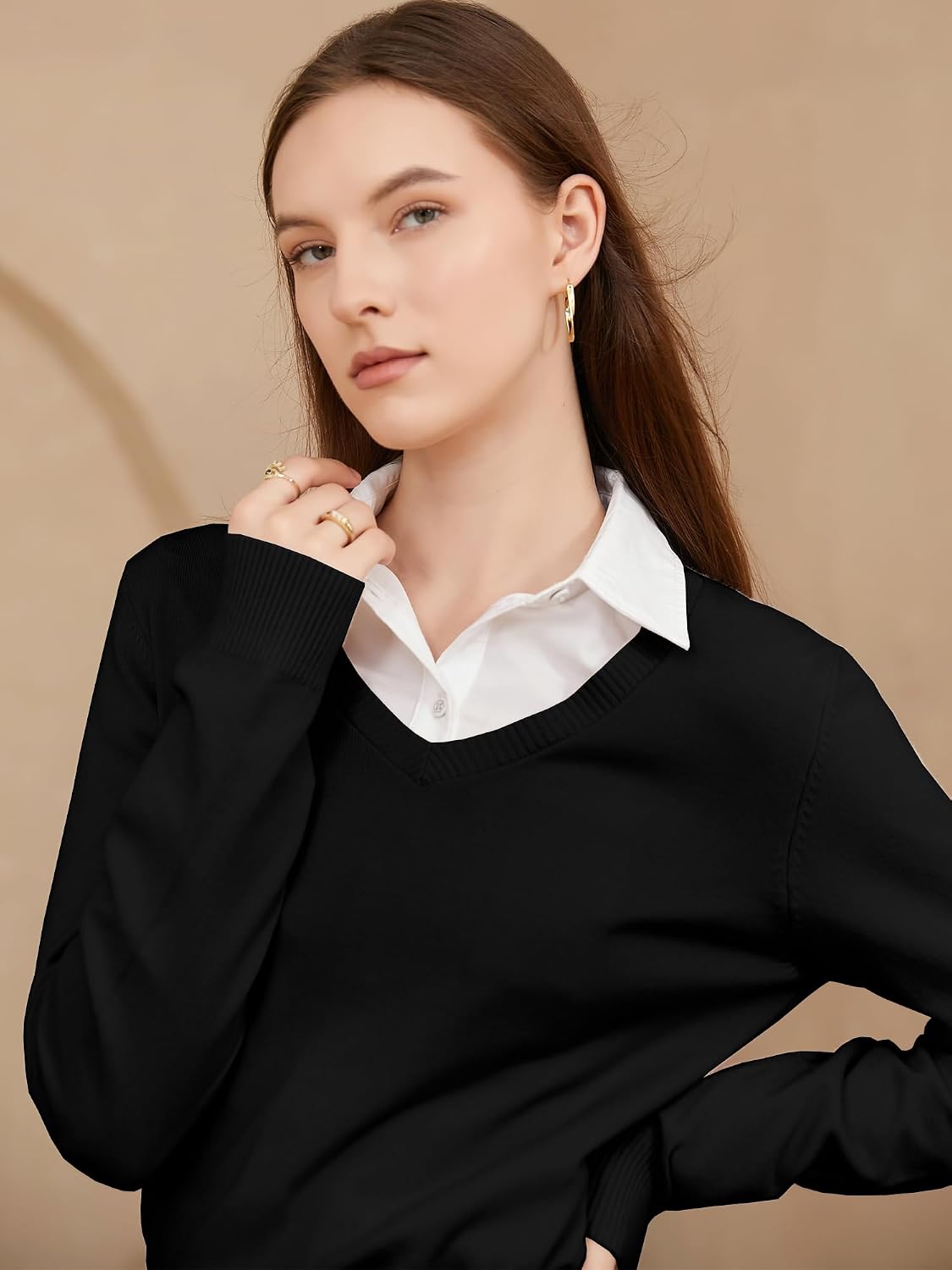 SANGTREE Sweater for Women V Neck Casual Long Sleeve Lightweight Knit Pullover Tops