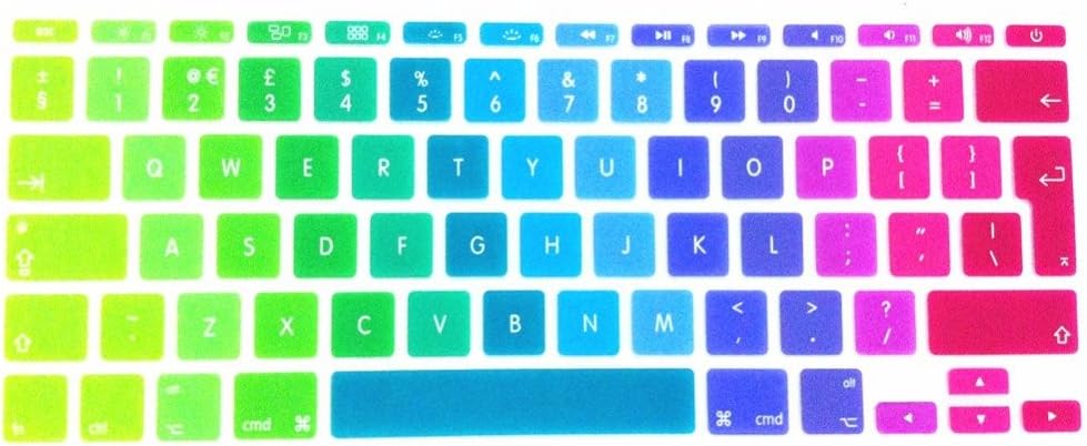 JuSeven - European Layout EU/UK Colorful Rainbow Keyboard Cover Silicone Skin Protector for Macbook Air 11" 11.6 inch (European/ISO Keyboard Layout)
