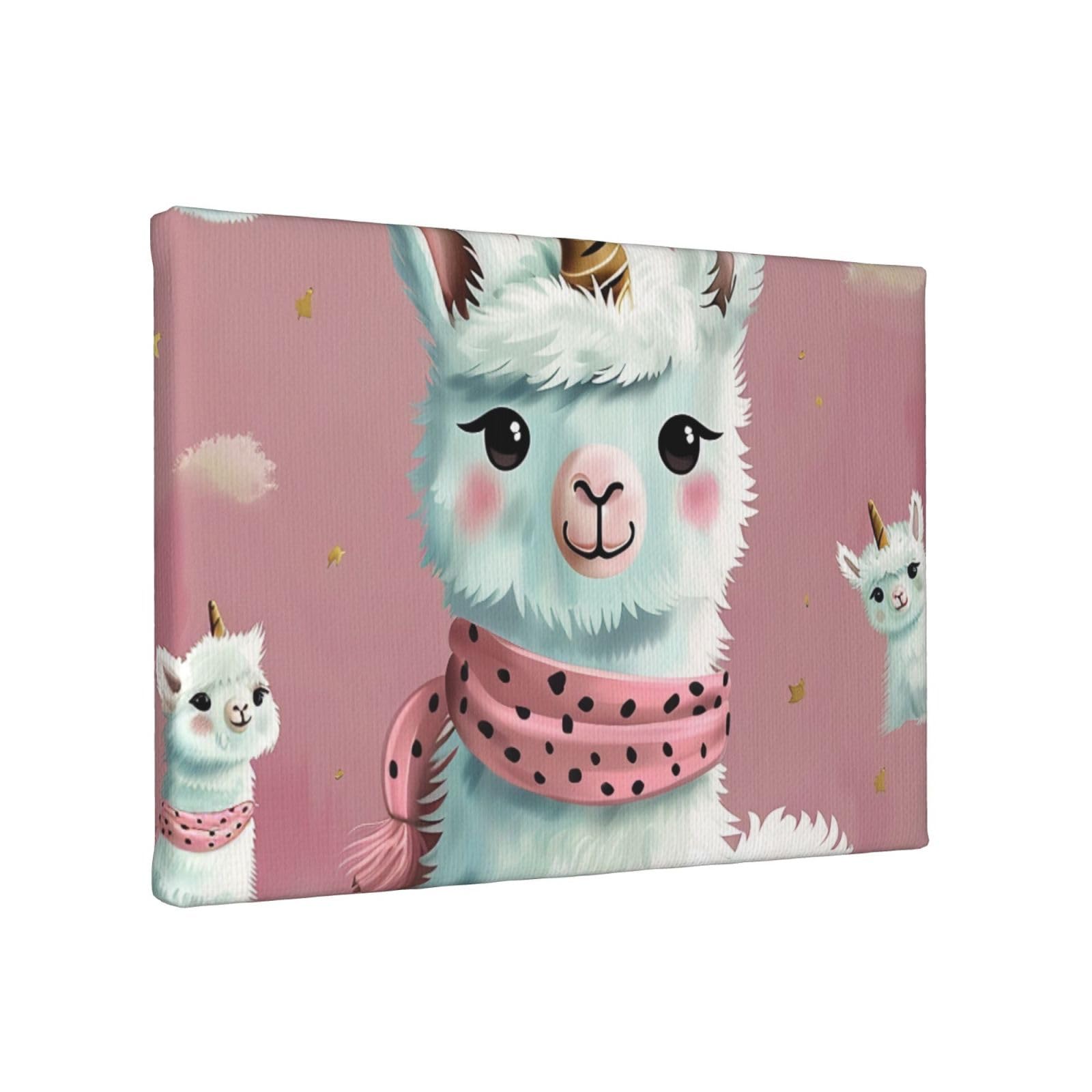 YKLJG Cute Llamas Printed Wall Art Canvas Painting 30x20 CM Wooden Framed Picture Painting Artwork Prints for Bedroom Kitchen Home Office Decor