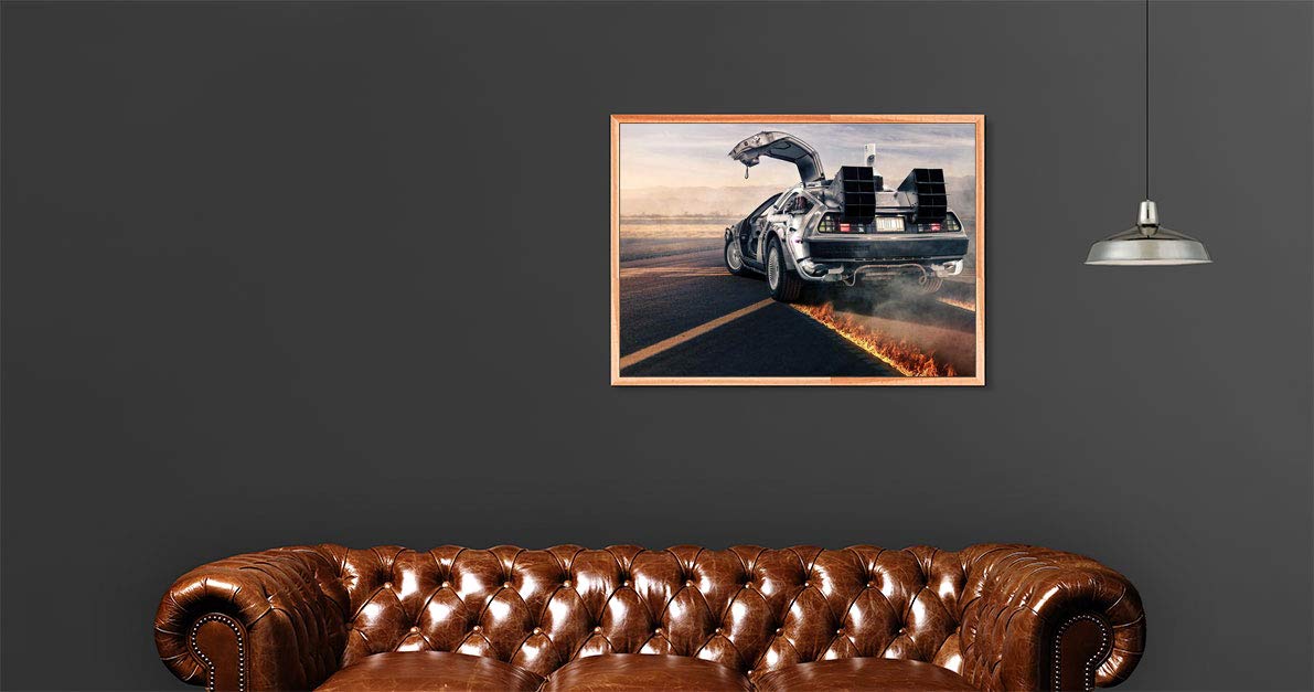 Tableau Toile Retour Vers Le Futur DeLorean - Impression Sur Toile Tendue, Fait Main, Multicolore, Royaume-Uni