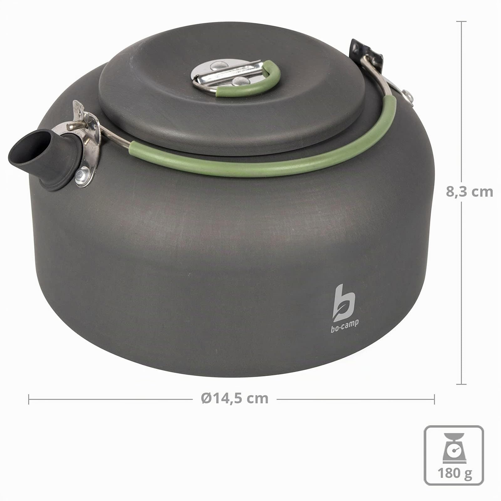 BO-Camp Alu Kessel 1,4 L Camping Wasserkocher Teekessel Wasserkessel Kochkesssel, Grau