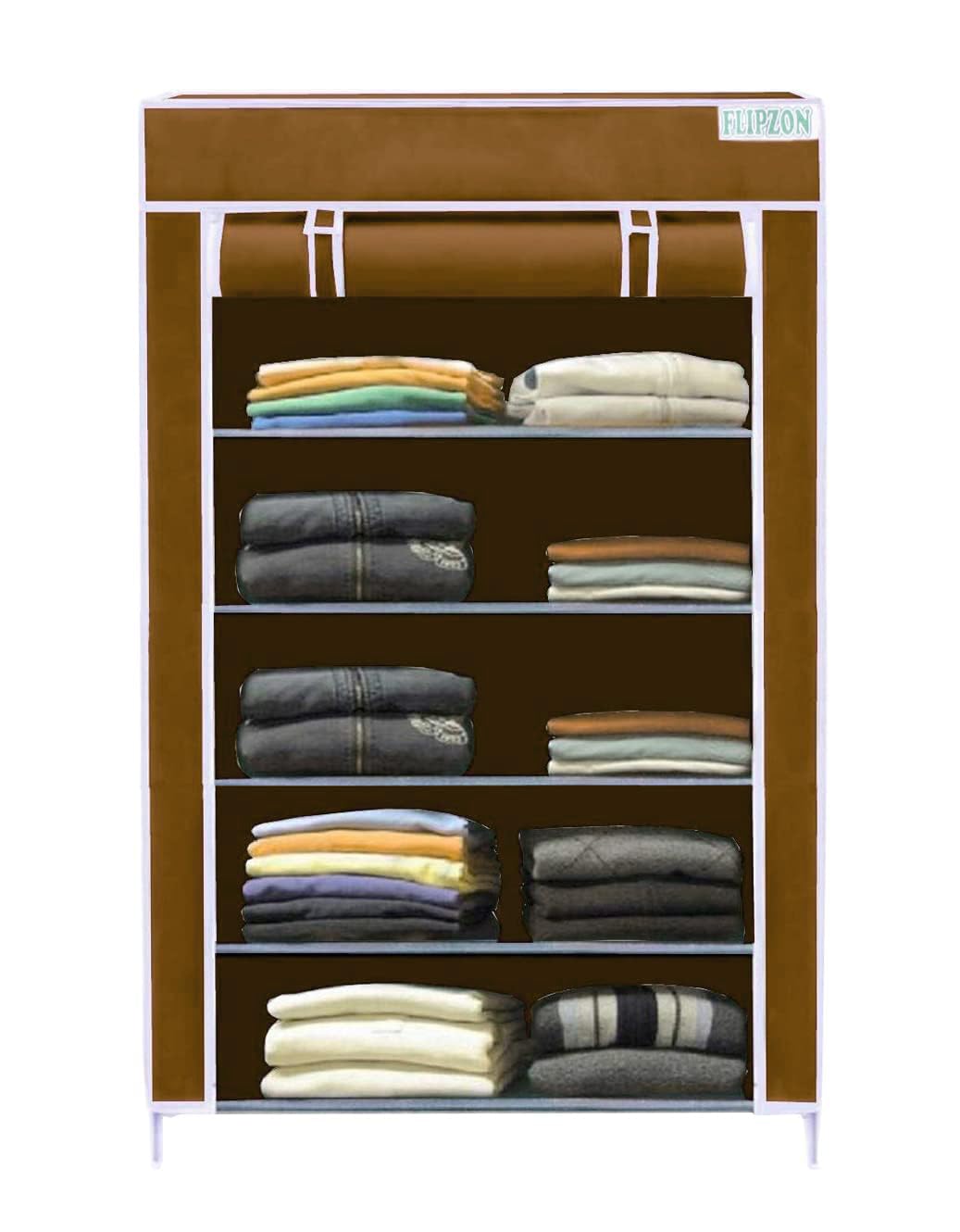FLIPZON | 5 Shelves Baby Foldable Wardrobe | Non-Woven Fabric Shelves | Brown (B0CJ7VSJS6) Amazon Price History, Amazon Price Tracker