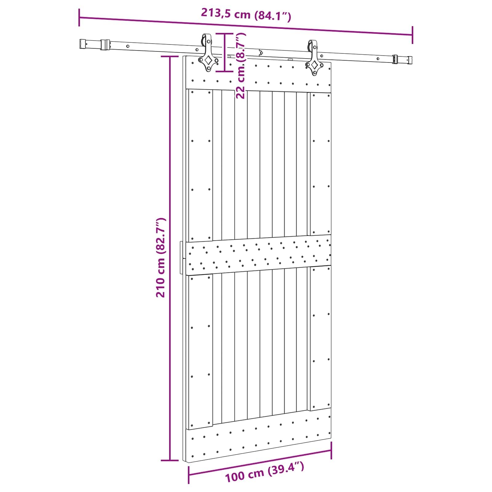 vidaXL Puerta Corredera Narvik Natural y Negro 100 x 210 cm (213,5 cm), Tira de Puerta corrediza Moderna, Granja Funcional, riel de Madera para Decorar y Dividir Espacios Interiores