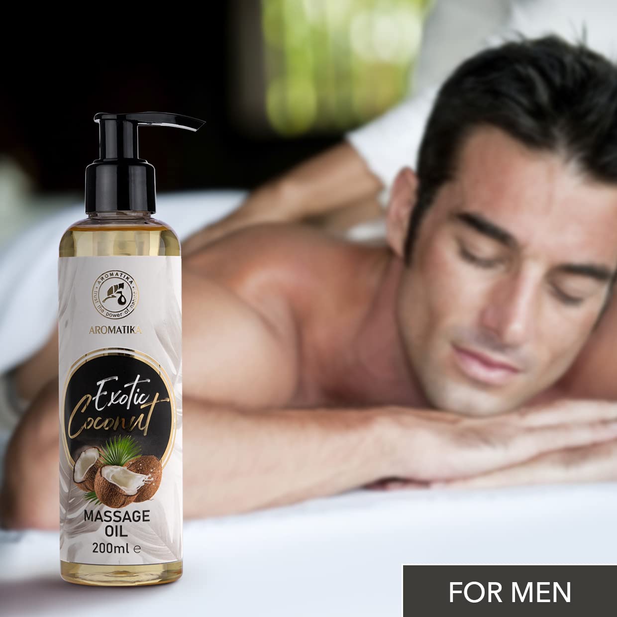 Massage oil Coconut 200ml - Body Oil with Jojoba, Almond, Grapeseed, Peach Kernel Oils - Aromatherapy, Relax, Good Sleep, Calming