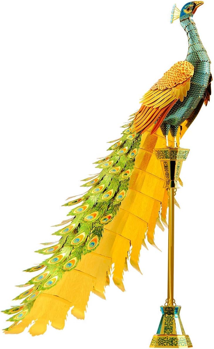 Metal Earth Premium Series 3D Metal Model Kits Bundle Set of 2 - Peacock and Jubilee Macaw Parrot Fascinations