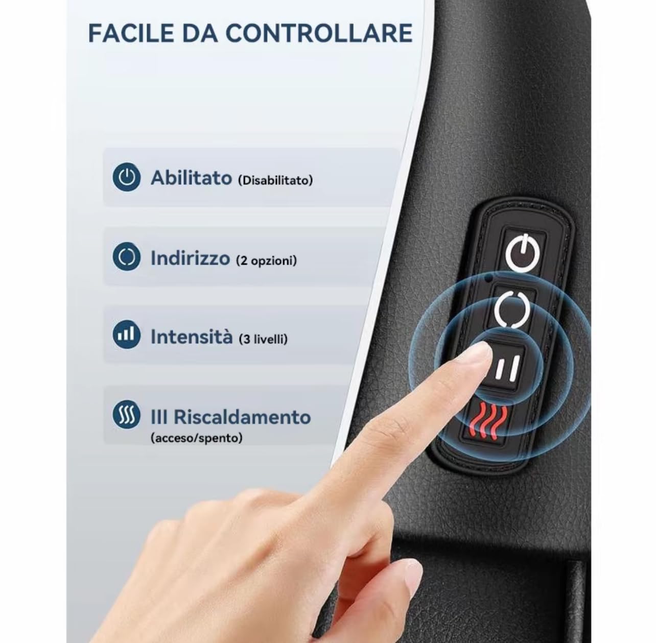 Massaggiatore Cervicale e Spalle con Calore – Shiatsu, Design Antirumore, Tessuto Traspirante, Pelle Sintetica Ecologica, Funzione Riscaldante, Portatile per Casa, Ufficio e Auto