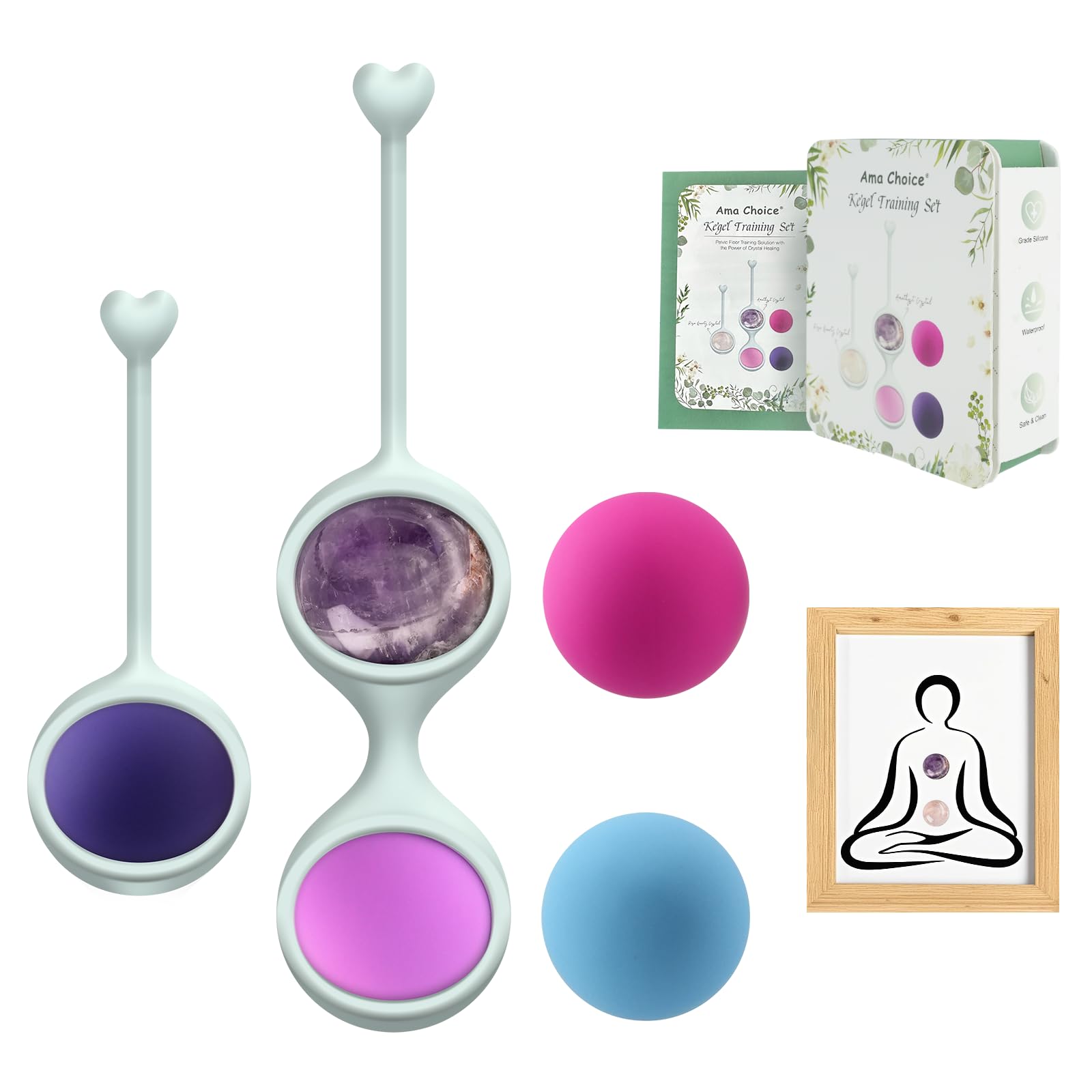 Crystal Kegel Balls for Women Tightening Exercise Set: Pelvic Floor Exercise Devices with Crystal Healing Power Yoni Egg for Pelvic Floor Strength Kegel Exerciser, Pelvic Floor Muscle
