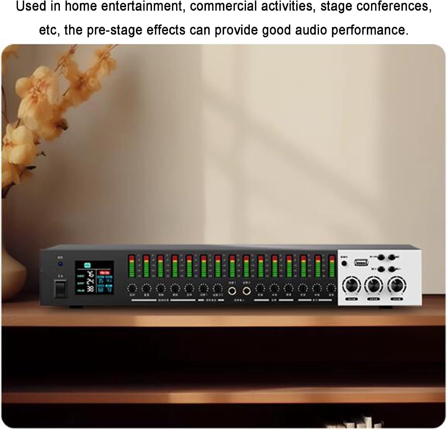 EPANO LXXW Equalizador Efector Digital de preamplificador KTV, procesador de Audio antiaullidos, con Pantalla de Espectro, Compatible con reproducción de MP3 por USB Ecualizador de Audio