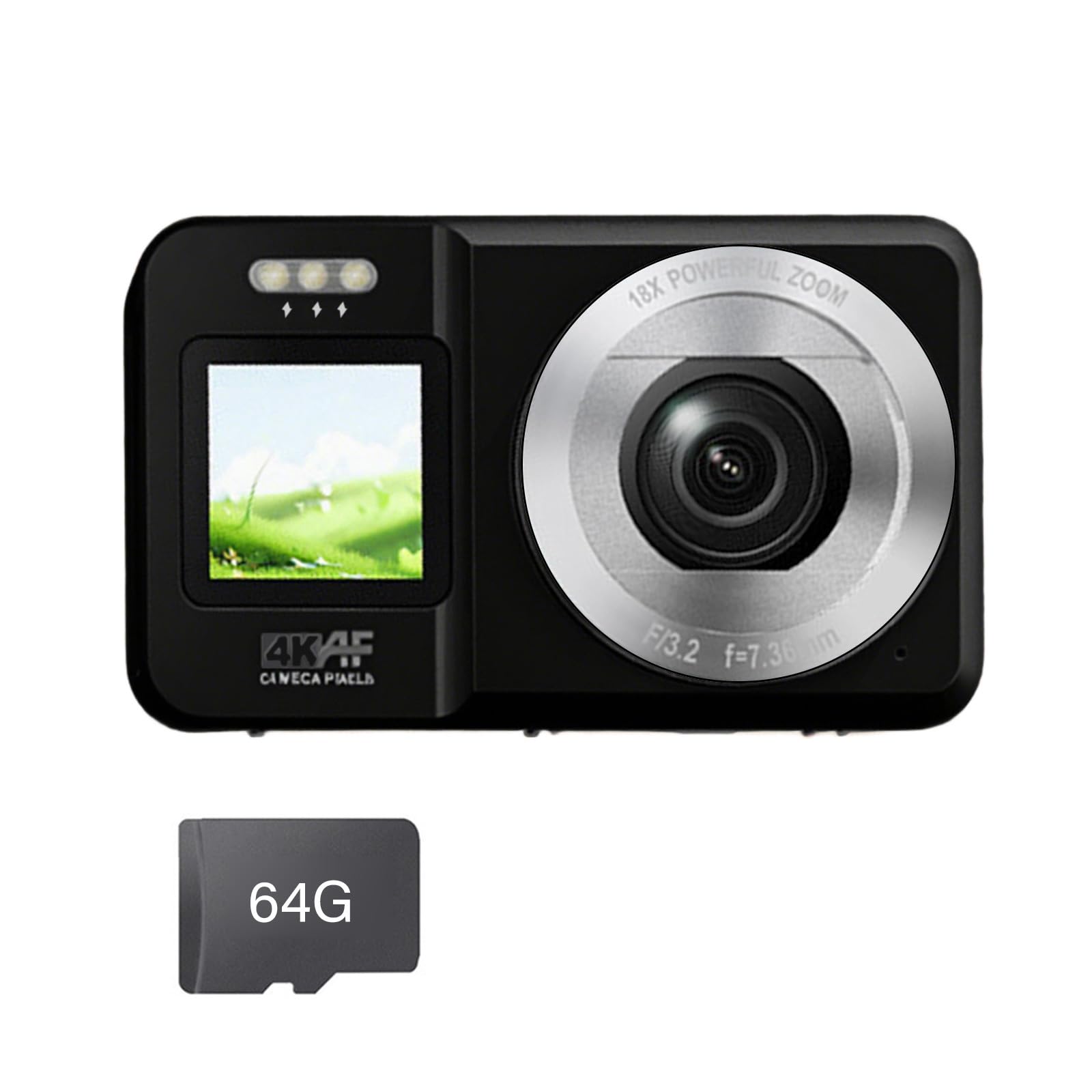 Cámara digital 4K 64MP doble pantalla zoom 18X portátil para adolescentes, viajes y fotografía al aire libre, cámara de doble pantalla para fotografía de viajes