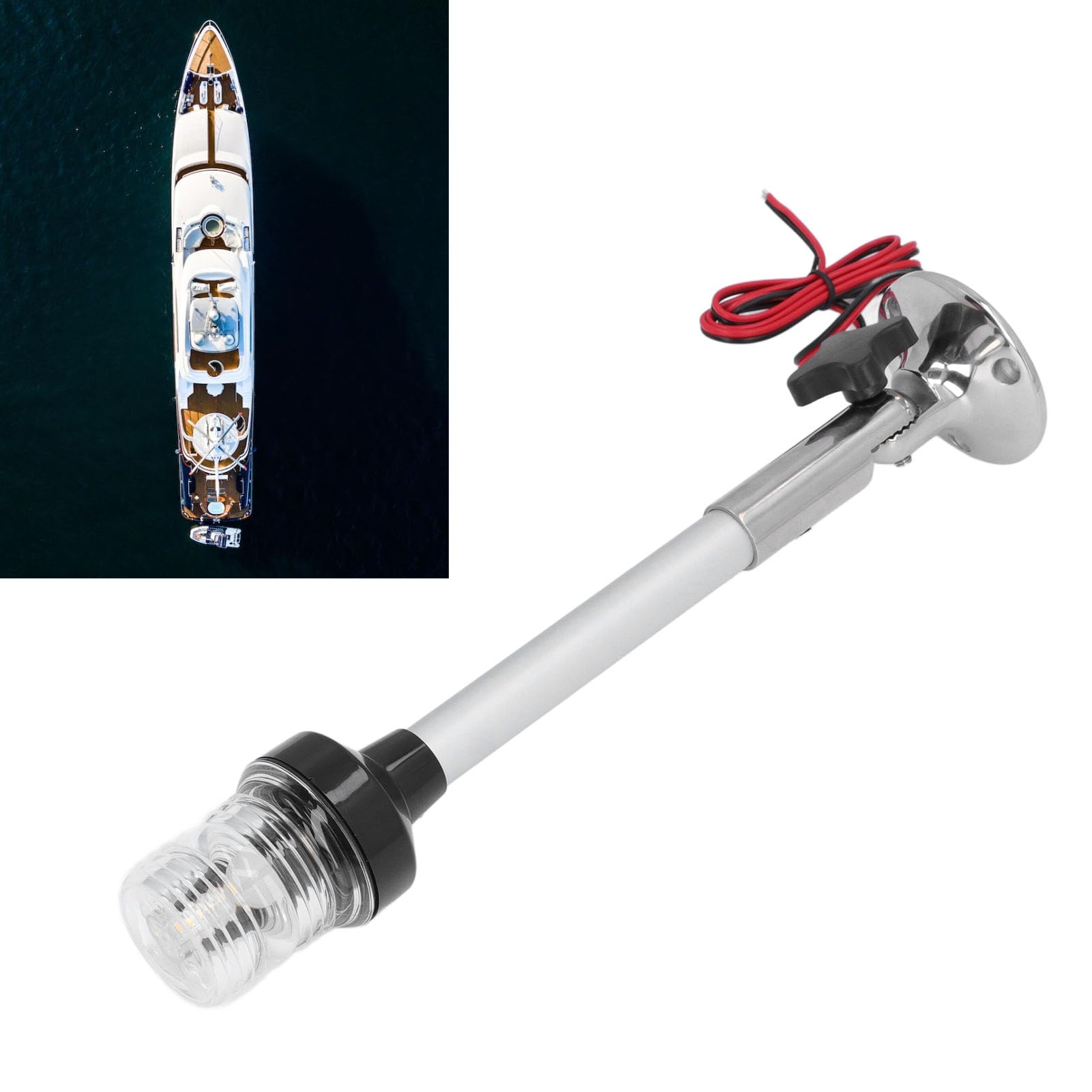 Jeanoko 12in Marine Navigation Light, 12-24VDC LED Anchor Light with 360 Degree Visibility IP66 for Pontoon Fishing Boat