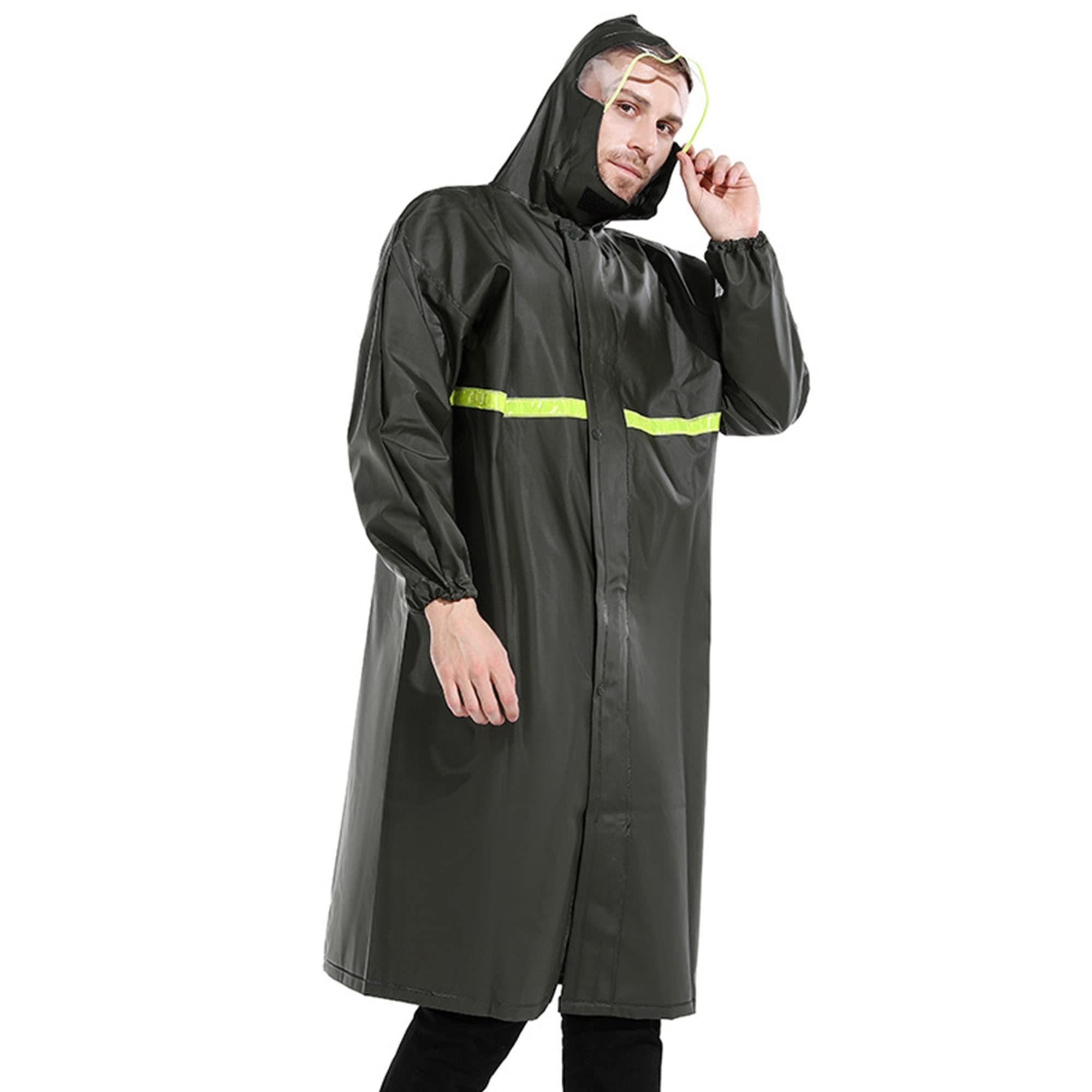 Poncho de Pluie à Capuche Aldult Cape de Pluie Imperméable Durable Rain Poncho avec Bandes Réfléchissantes pour Cyclisme Camping Randonnée Pêche (Color : Noir, Size : 4XL)