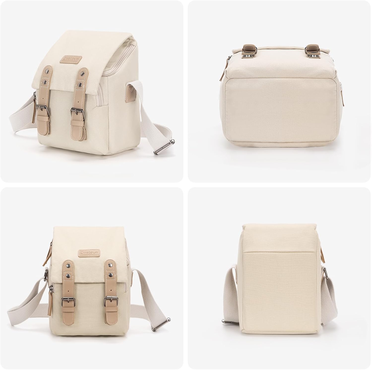 Cwatcun Camera Sling Bag for Women， Small Crossbody Bag Canvas Purse Compatible for Canon, Nikon, Sony Mirrorless Cameras & Lenses Cute Retro Beige