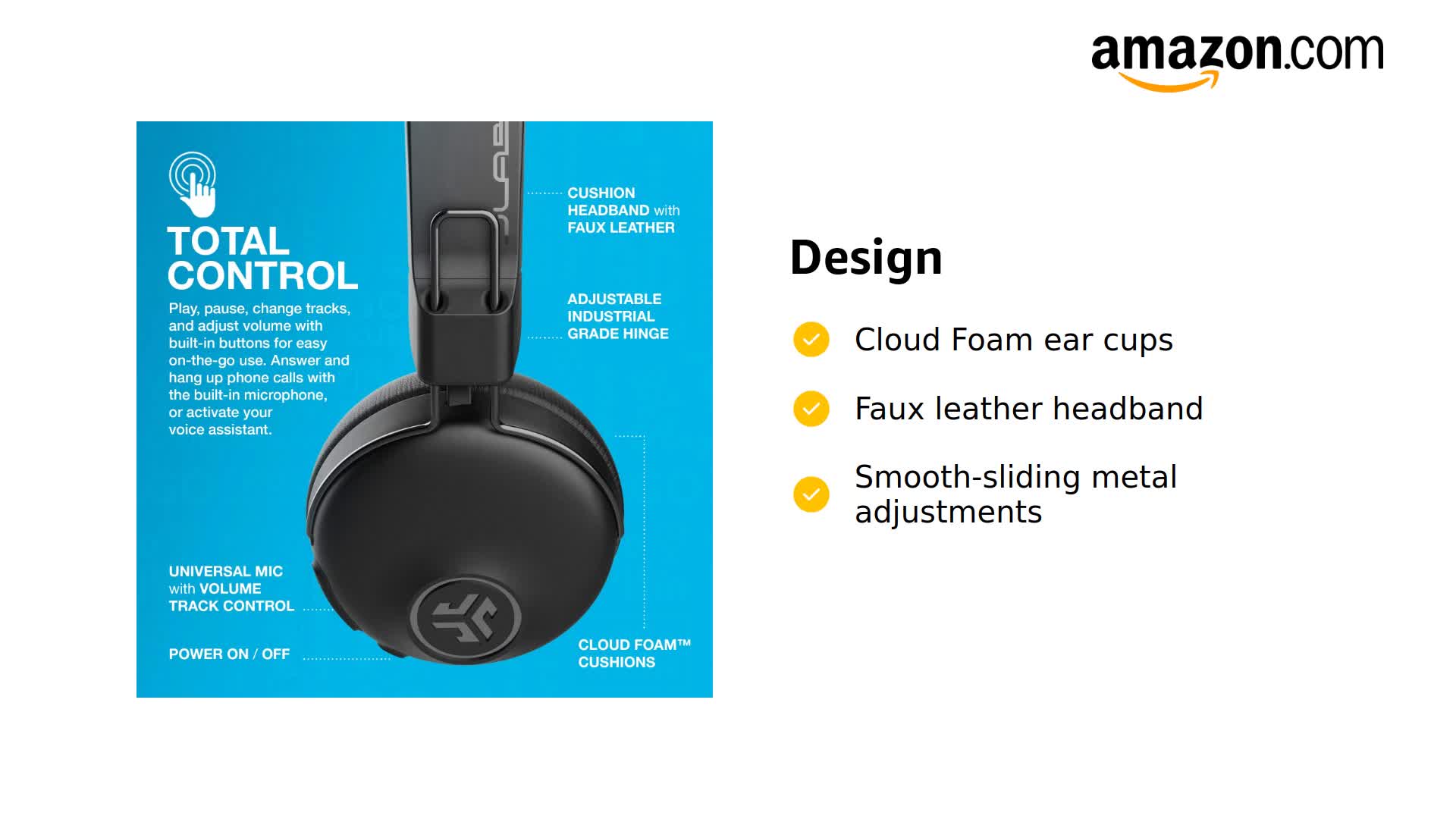 Amazon.com: JLab Studio ANC On-Ear Wireless Headphones, Black, 34+