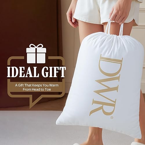 Miniatura 4 de DWR Edredón de lujo de fibra de plumas tamaño Queen de gran tamaño, tela de mezcla de algodón egipcio ultrasuave, peso ligero para personas que