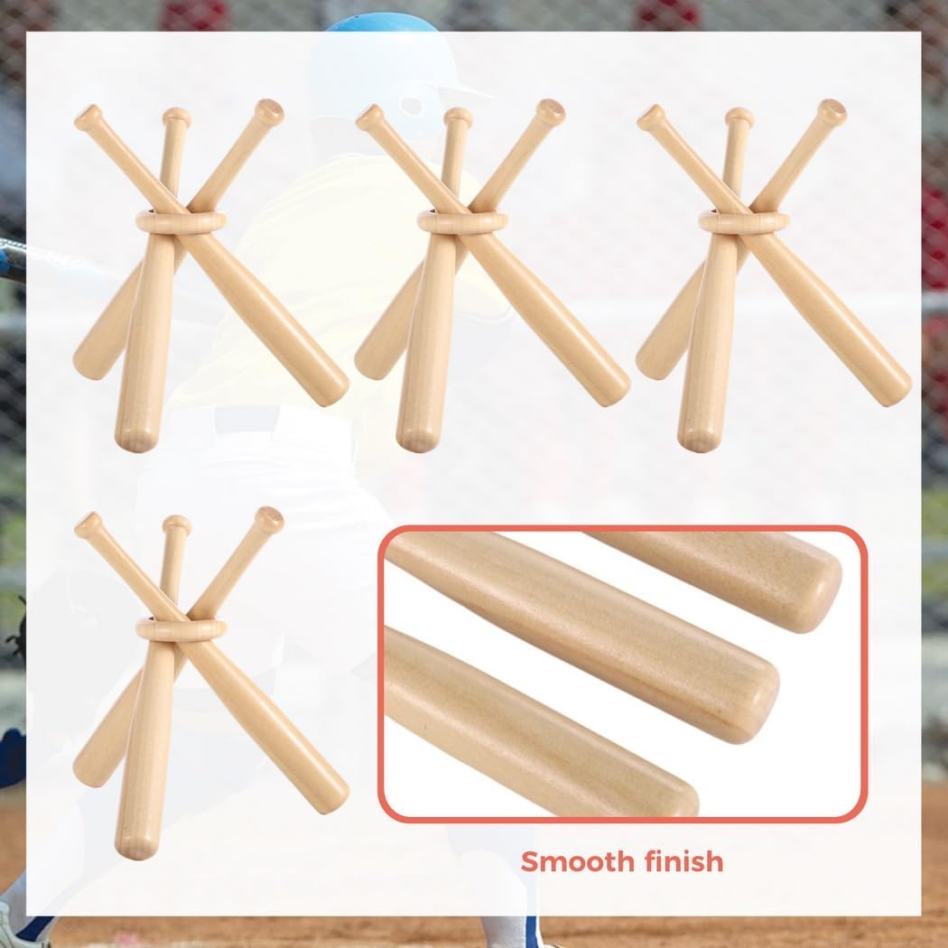 4 Pack Mini Wooden Bat Display Stands With 12 Mini Baseball Bats & 4 Rings, Cute Softball Bat Holders For Home Run & Game Balls