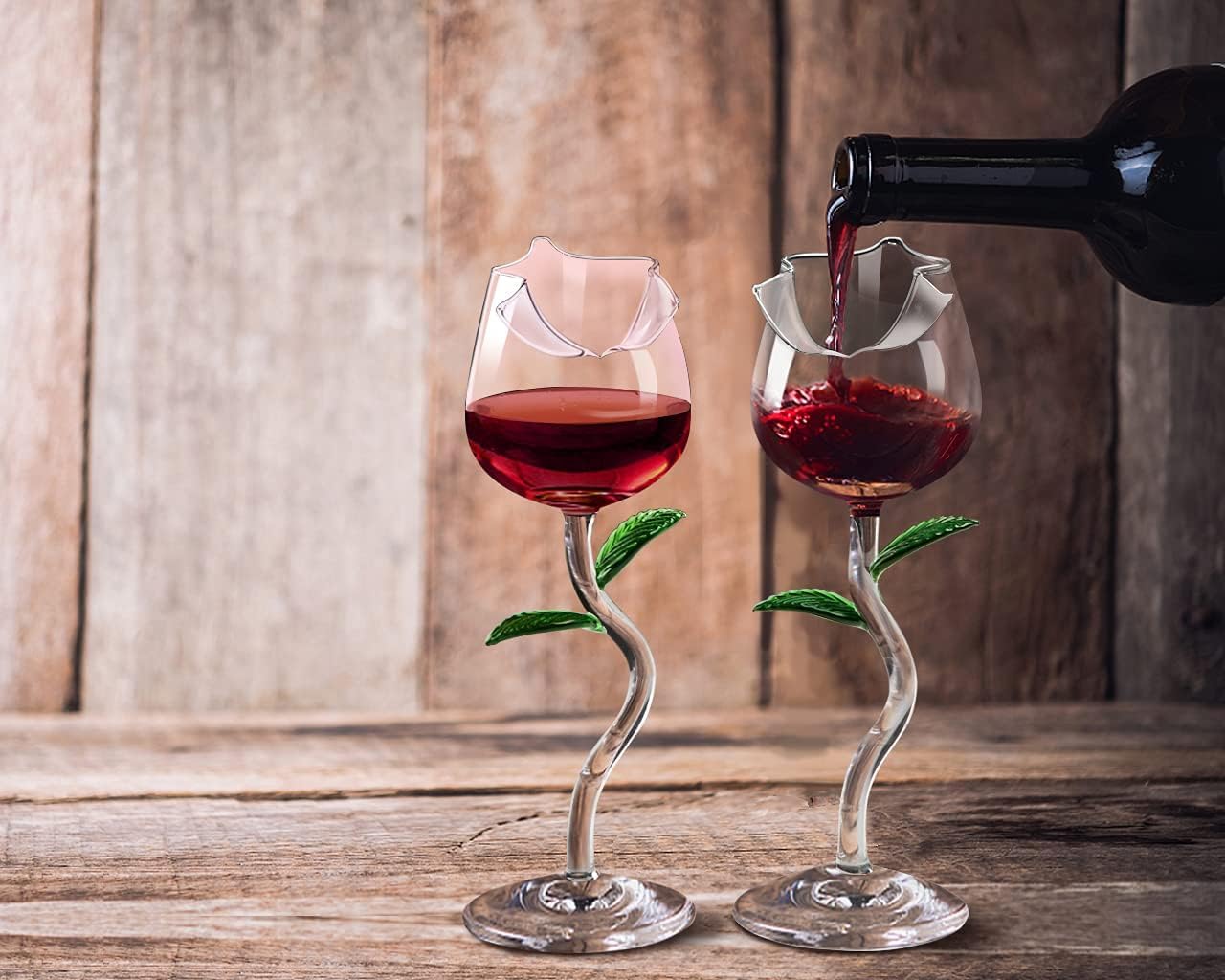 Lot de 2 verres à vin en forme de rose, verre à jus ou cocktail en forme de rose pour verre à vin rouge, ensemble de verres à rose pour cadeaux/fête/dîner/mariage/verres (rose et transparent, 280 ml)