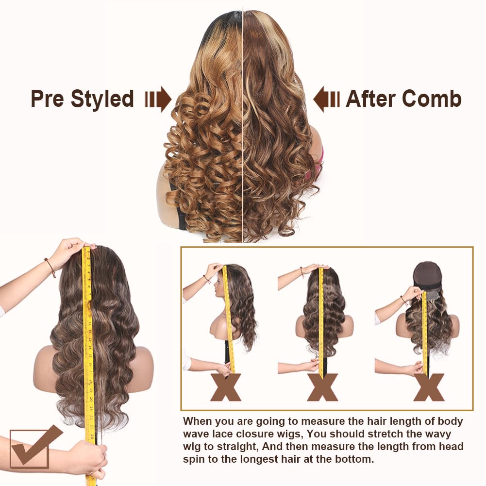 1B/30 Lace Front Wigs Human Hair Highlight Ombre 5x5 Pre Cut Lace Front Wigs Human Hair Dark Root to Brown 5x5 HD Lace Closure Wigs Glueless Bouncy Body Wave Lace Frontal Wigs 180 Density 20 Inch