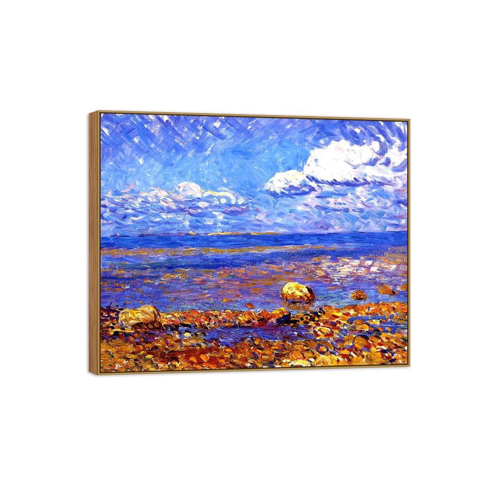 SDYSKKUG William Glackens Canvas Wall Art Prints for Living Room. Low Tide 85x70cm Wood Frame